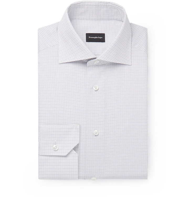 Photo: Ermenegildo Zegna - White Cutaway-Collar Checked Cotton Shirt - White