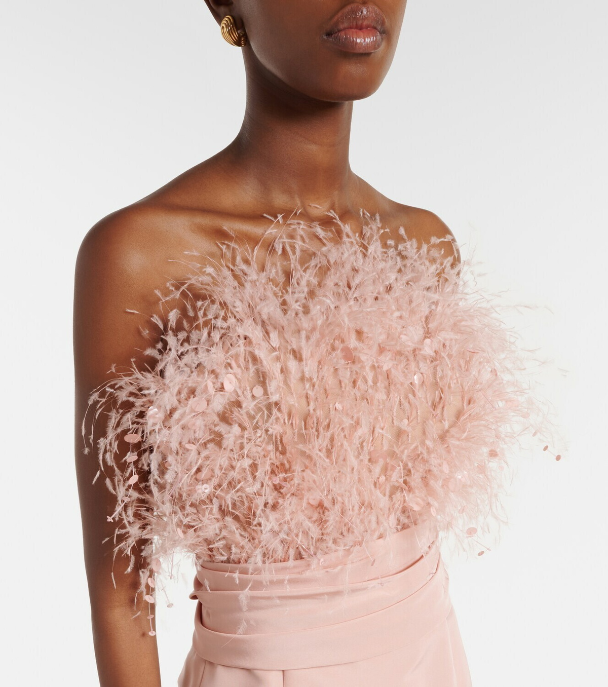 Oscar de la Renta Feather-trimmed silk faille bustier gown