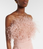 Oscar de la Renta Feather-trimmed silk faille bustier gown