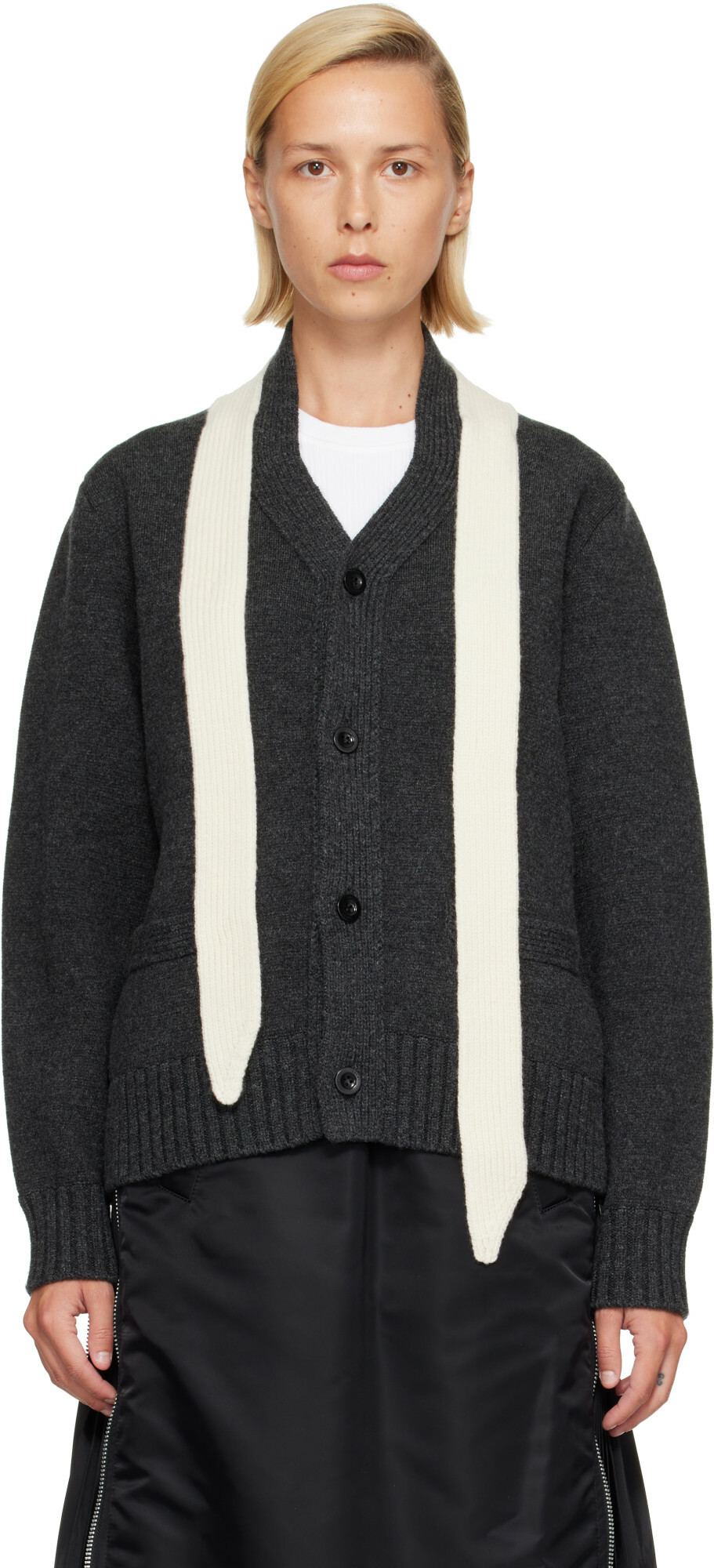sacai Gray Wool Knit Cardigan