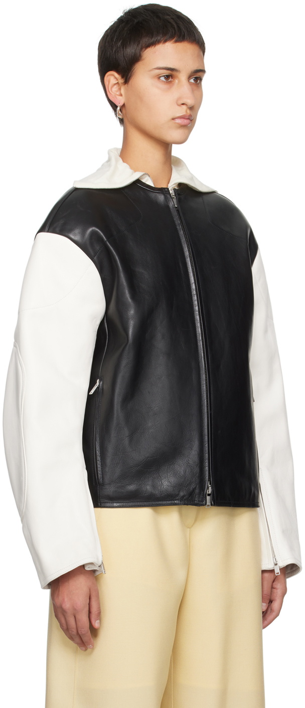 Jil Sander Black & White Embossed Leather Jacket