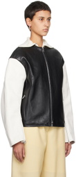 Jil Sander Black & White Embossed Leather Jacket