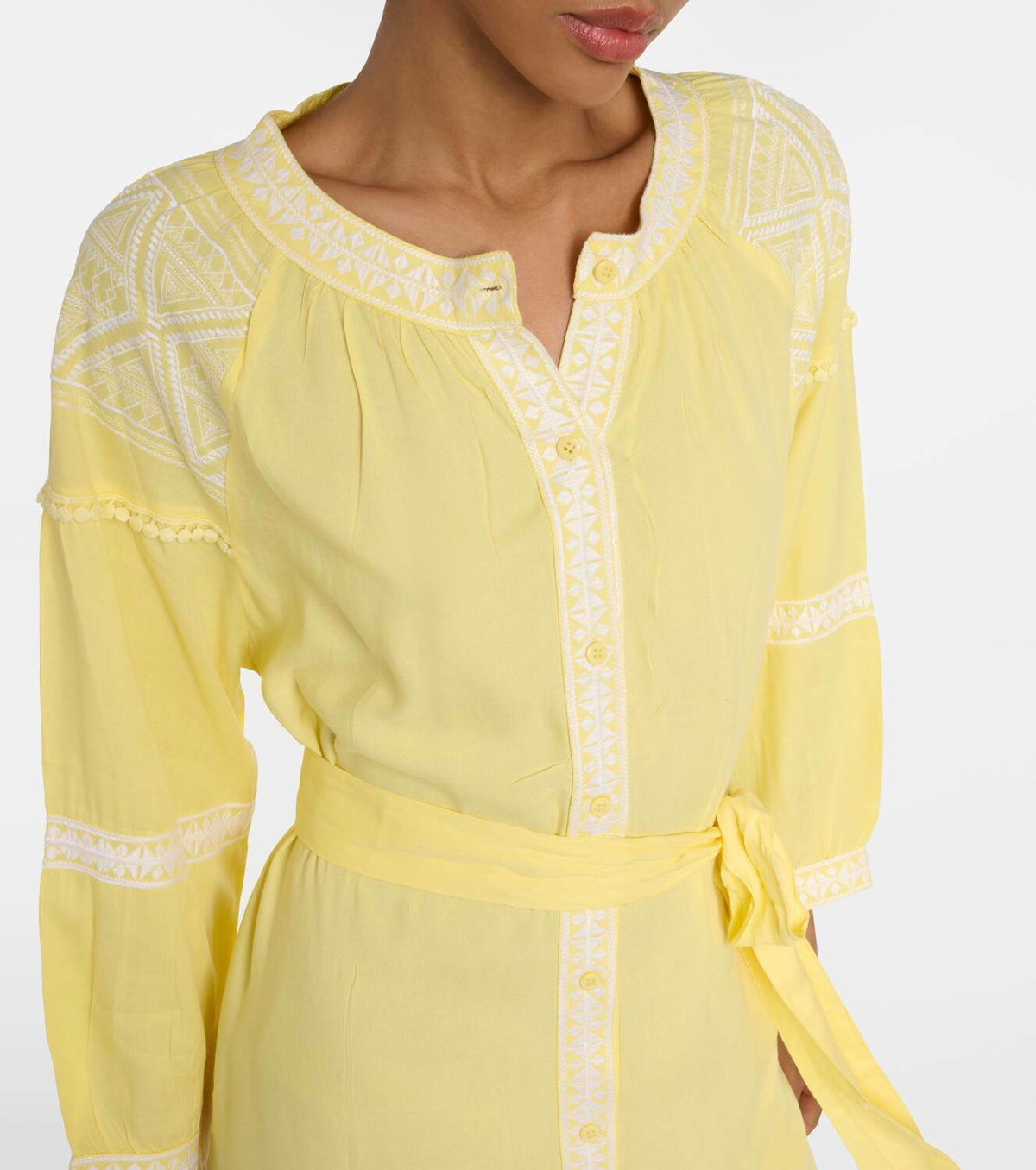 melissa odabash ally embroidered midi dress Ally Embroidered Mid Length Shirtdress Yellow – APOELLA