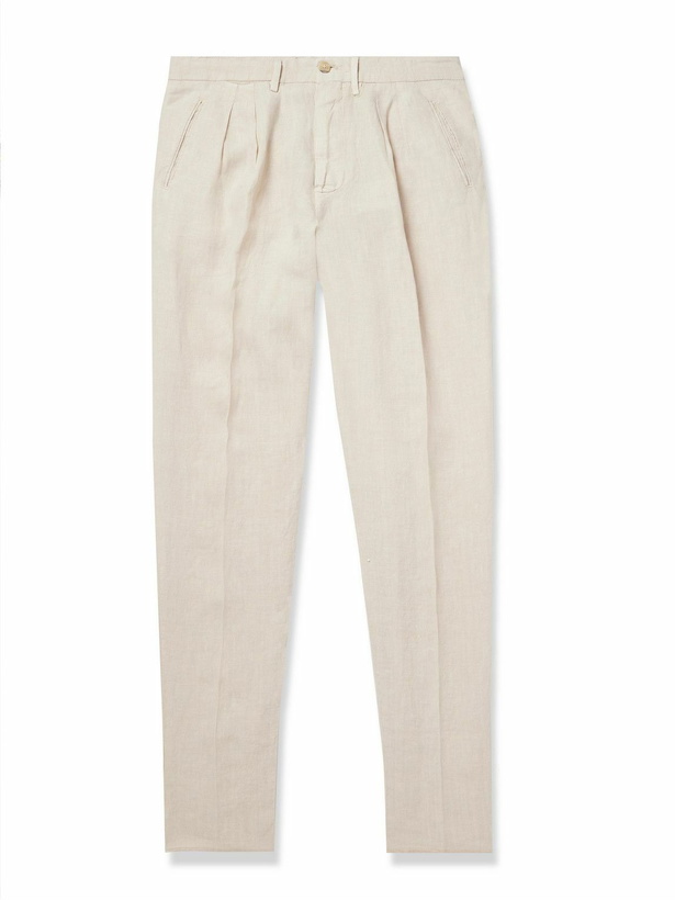 Photo: Boglioli - Straight-Leg Pleated Linen Trousers - Neutrals