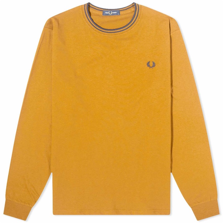 Photo: Fred Perry Men's Long Sleeve Twin Tipped T-Shirt in Dark Caramel