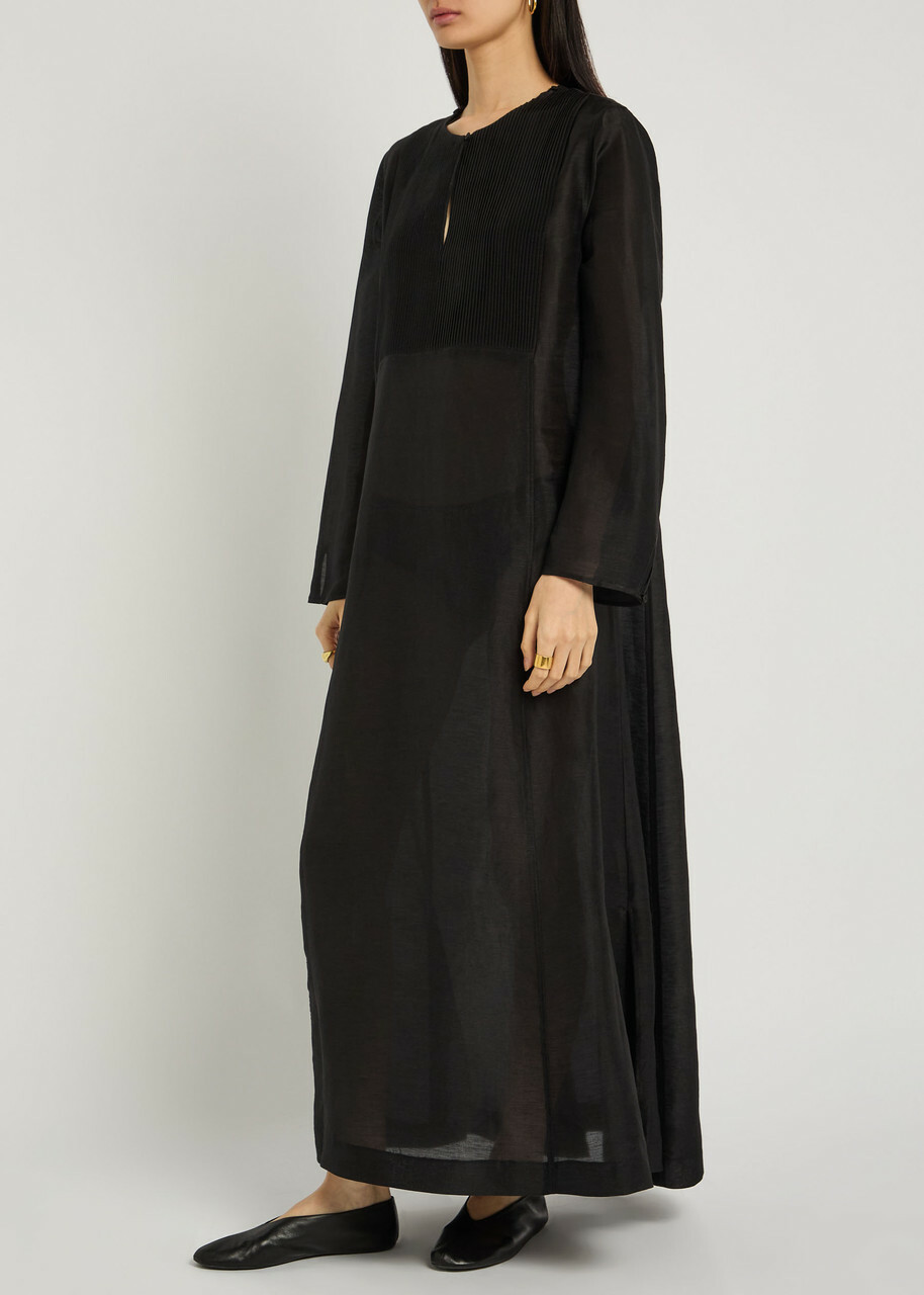 Tory Burch Pintucked Linen and Silk-blend Kaftan Black