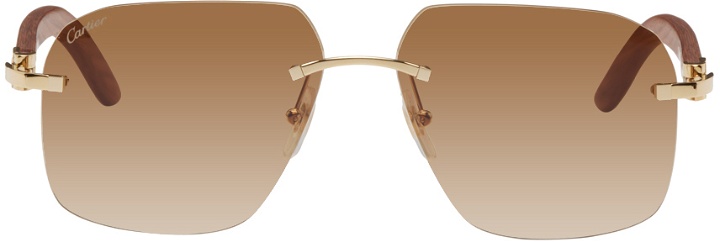Photo: Cartier Gold & Brown Rectangular Sunglasses