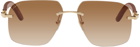 Cartier Gold & Brown Rectangular Sunglasses