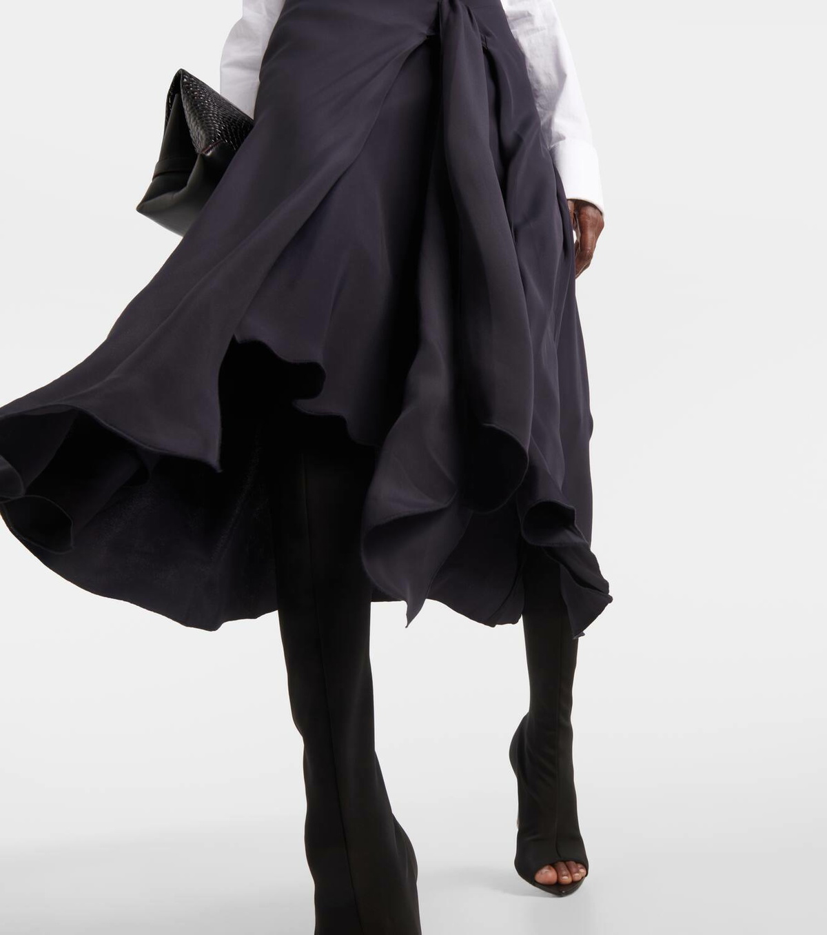 【Victoria Beckham】パッド high-riseウール pencilスカート VICTORIA BECKHAM black silk wool lacquared fabric trimmed