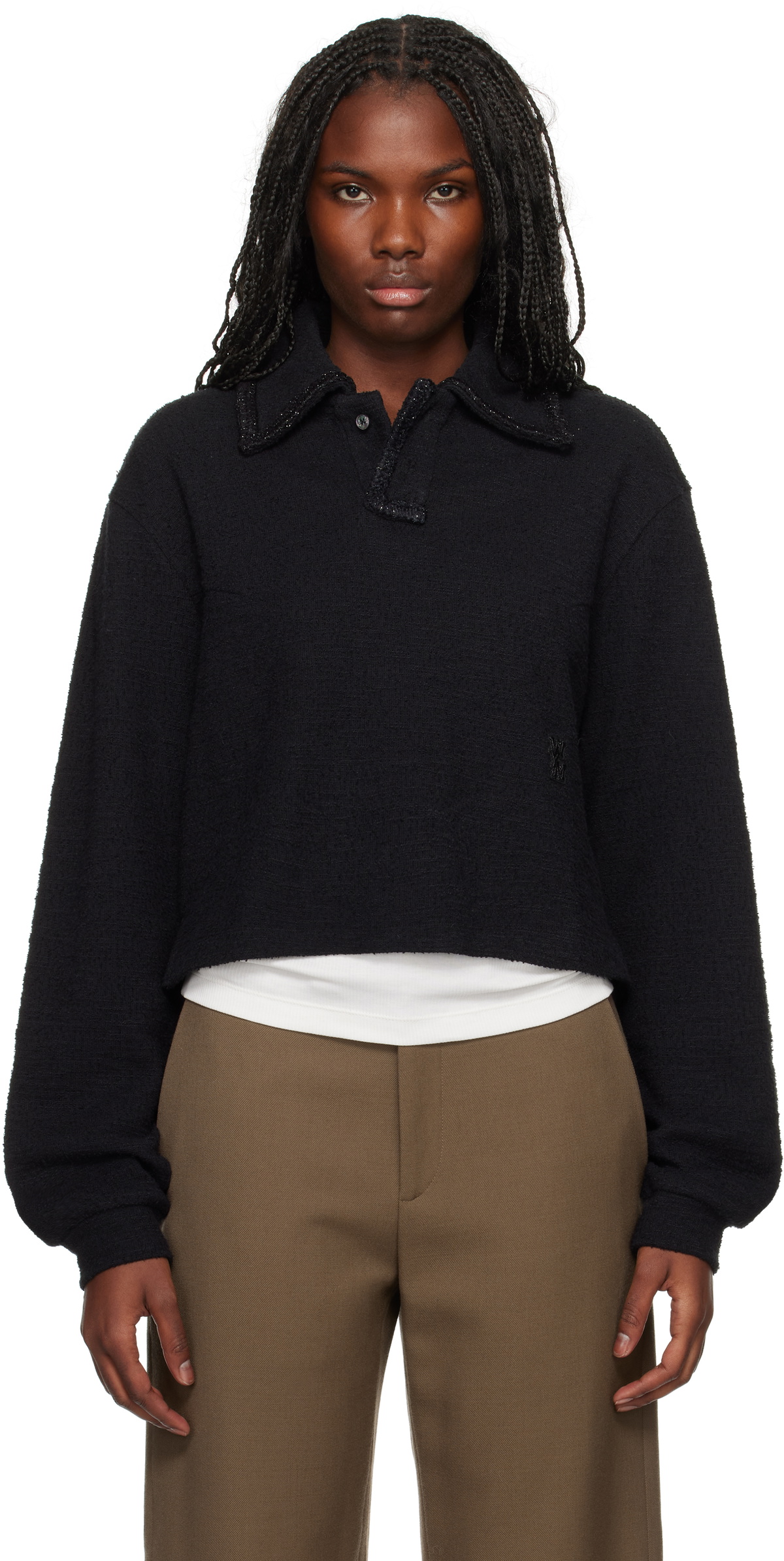 WOOYOUNGMI Black Long Sleeve Tweed Polo