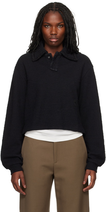 Photo: WOOYOUNGMI Black Long Sleeve Tweed Polo