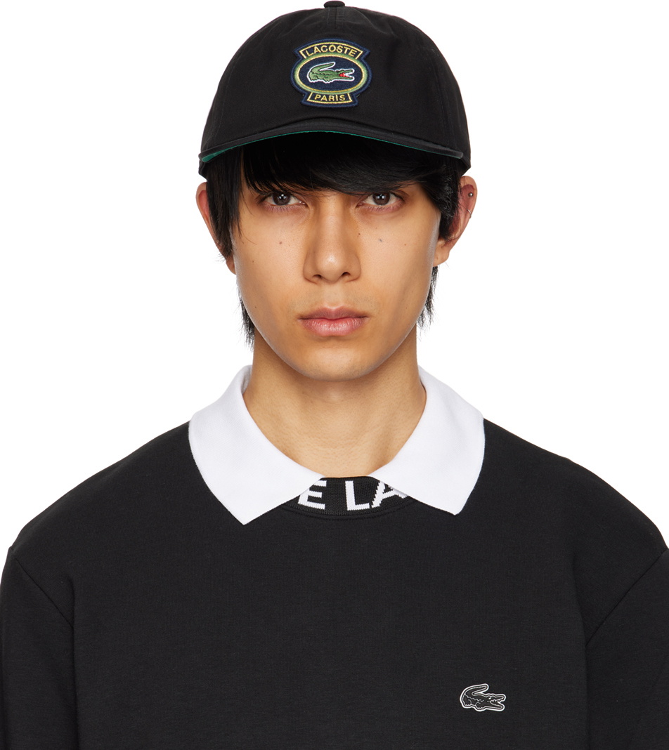 Lacoste Black Cotton Twill Badge Cap Lacoste