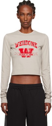 We11done Taupe '11' Print Long-Sleeve T-shirt