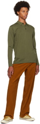 Sunspel Khaki Spread Collar Long Sleeve Polo