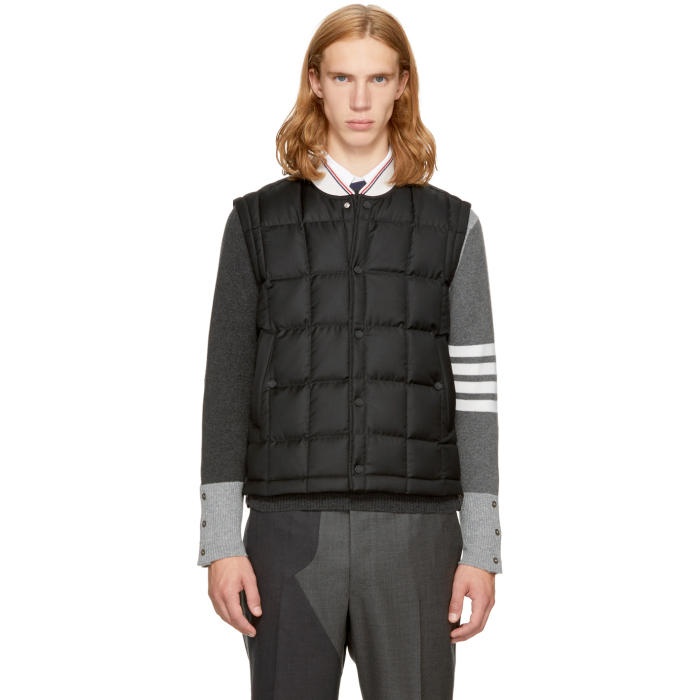 Photo: Thom Browne Black Down Wool Button Front Vest