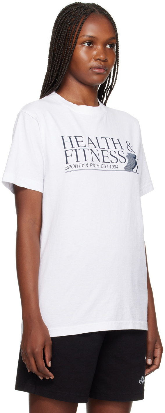 ★Sporty & Rich★ Health Fitness Short Sleeve T-Shirt White Sporty & Rich White 'Health & Fitness' T-Shirt Sporty & Rich