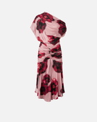 Pinko Fade Effect Midi Dress With Floral Print And Draping Pink/Red