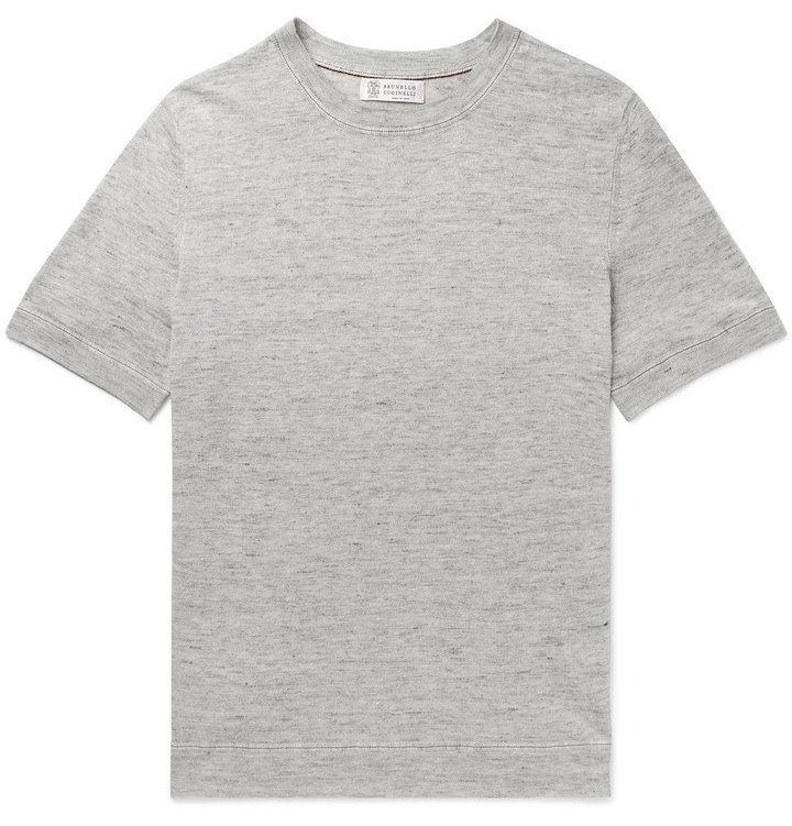 Photo: Brunello Cucinelli - Slim-Fit Mélange Slub Linen and Cotton-Blend T-Shirt - Gray