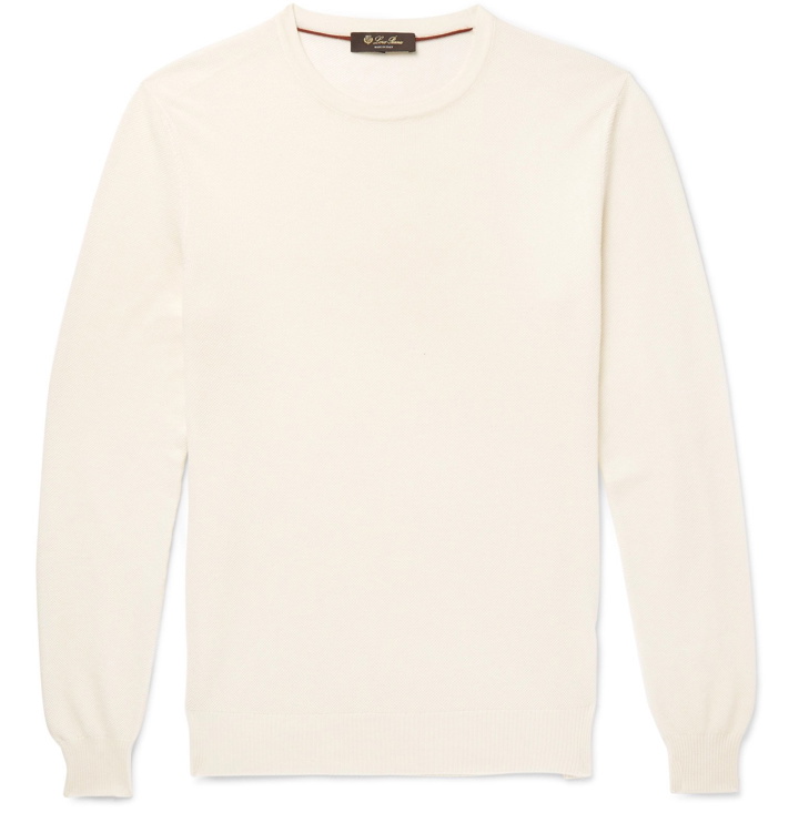 Photo: Loro Piana - Textured Cotton, Silk and Cashmere-Blend Sweater - Neutrals