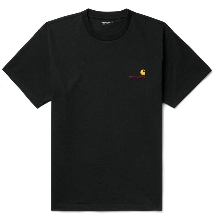 Photo: Carhartt WIP - American Script Logo-Embroidered Cotton-Jersey T-Shirt - Black