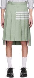 Thom Browne Green Pleated 4-Bar Skirt