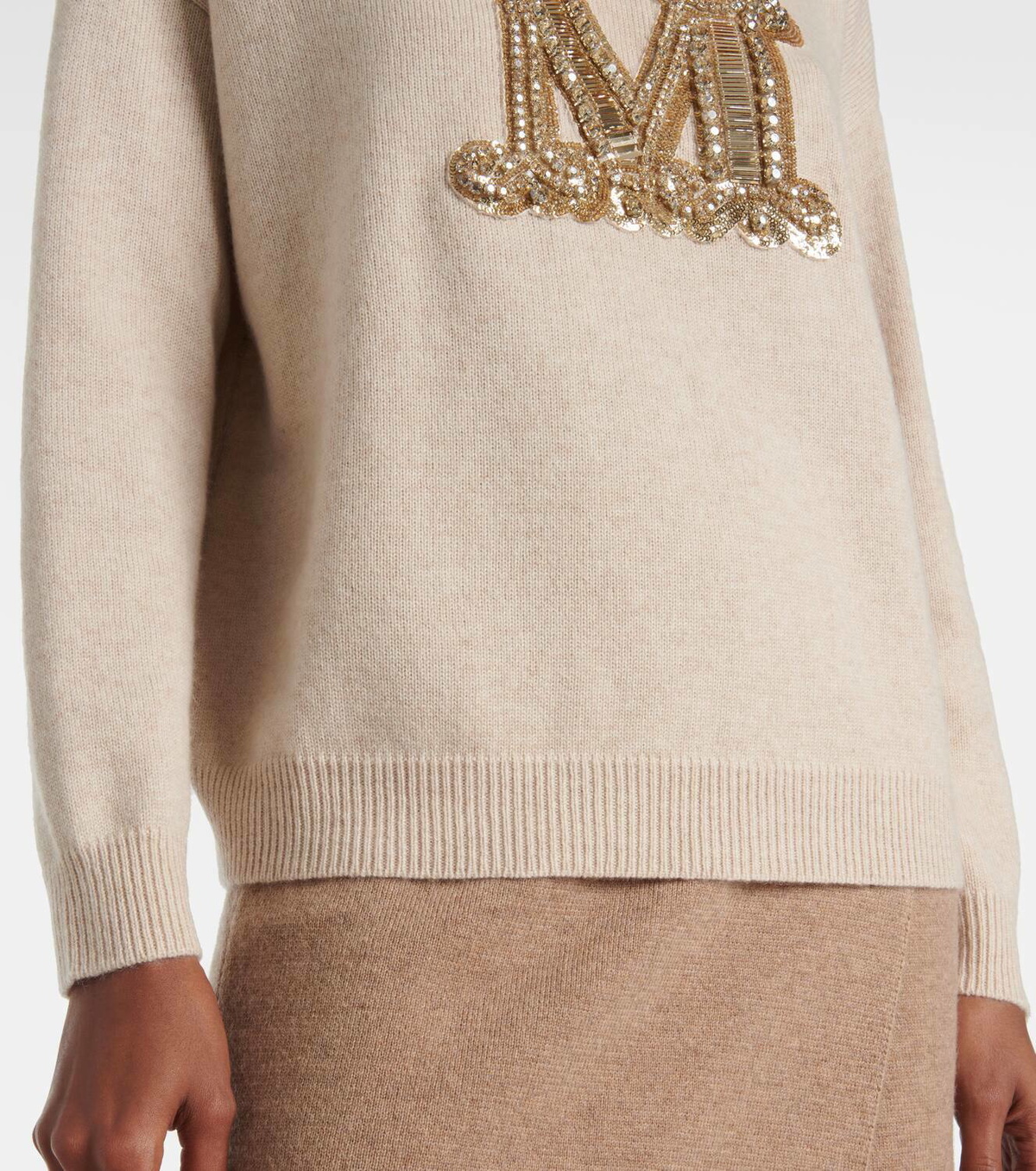 Max Mara Logo embellished wool and cashmere sweater