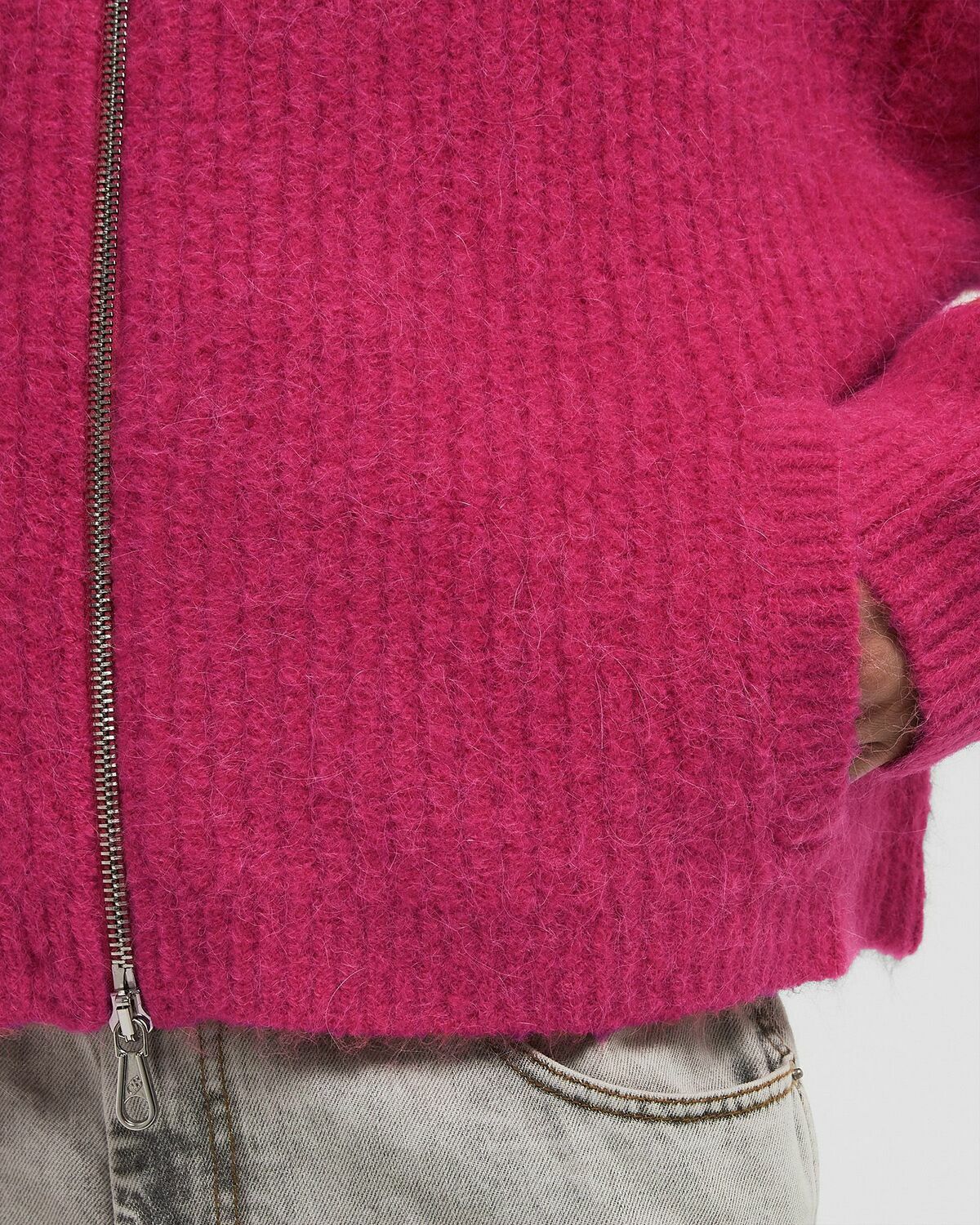 Cole Buxton EMBROIDERED RIB KNIT ZIP THROUGH pink Mens Pullovers/Zippers & Cardigan