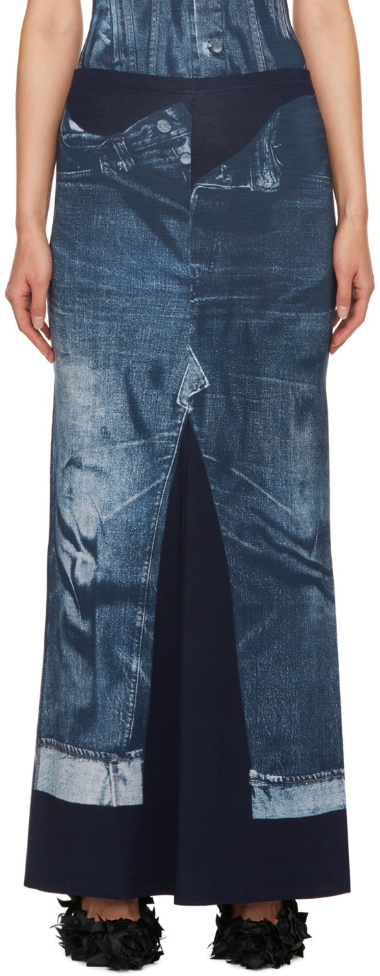 Jean Paul Gaultier Blue Trompe L'œil Maxi Skirt Jean Paul Gaultier