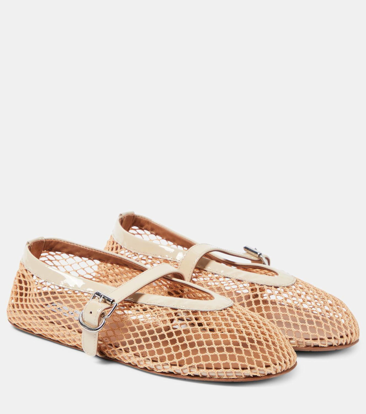 Alaïa Leather-trimmed fishnet ballet flats ALAÏA