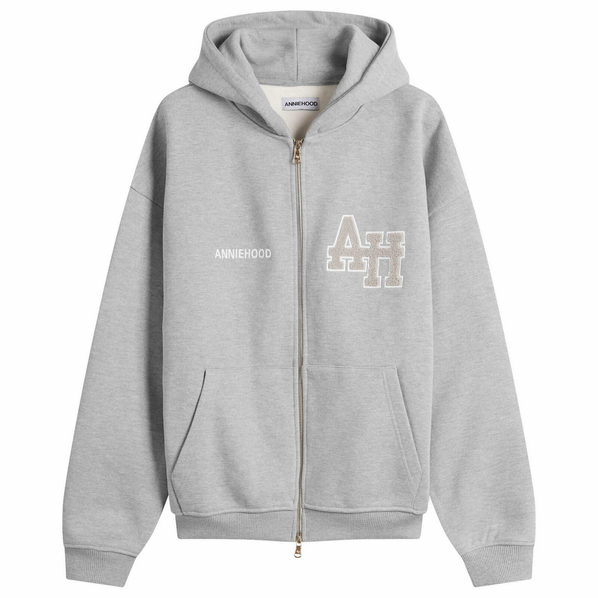 ANNIE HOOD Men's College Zip Hoodie in Grey/Grey