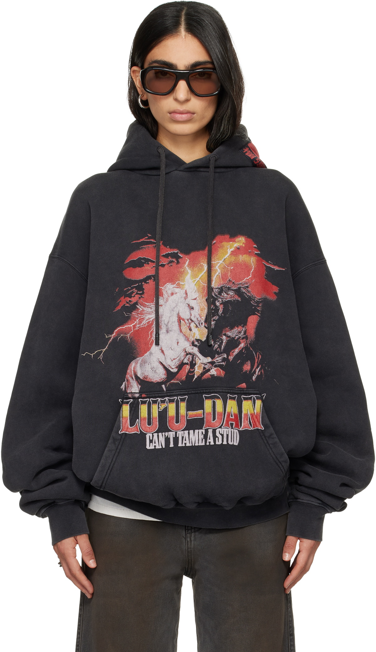 LU'U DAN Gray 'Year of the Horse' Oversized Hoodie