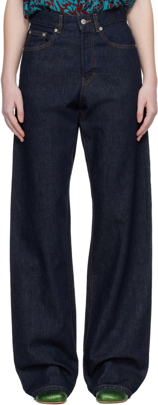 Photo: Dries Van Noten Navy Straight Leg Jeans