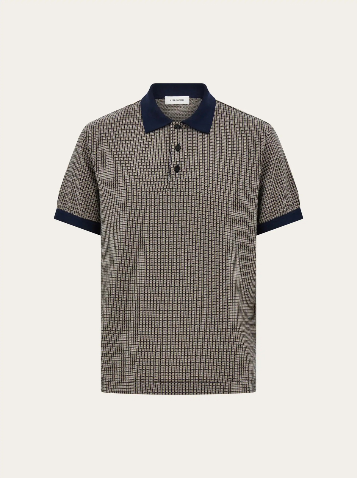 Ferragamo Mens Short sleeve micro check polo in Blue