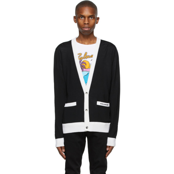 Photo: Balmain Black and White Wool Cardigan