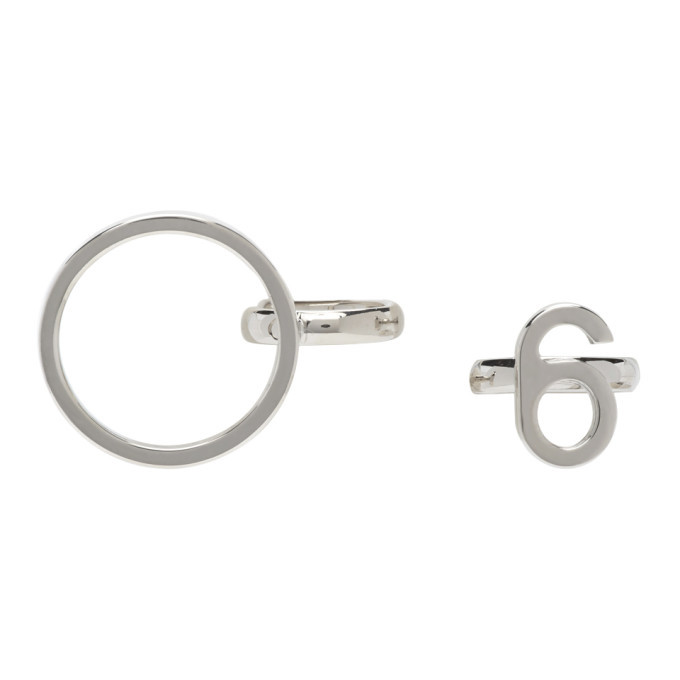 Photo: MM6 Maison Margiela Silver Logo Asymmetric Ear Cuffs