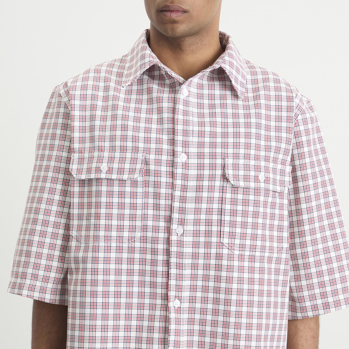Willy Chavarria Men's Check Corcoran Shirt in Red/White Picnic Plaid