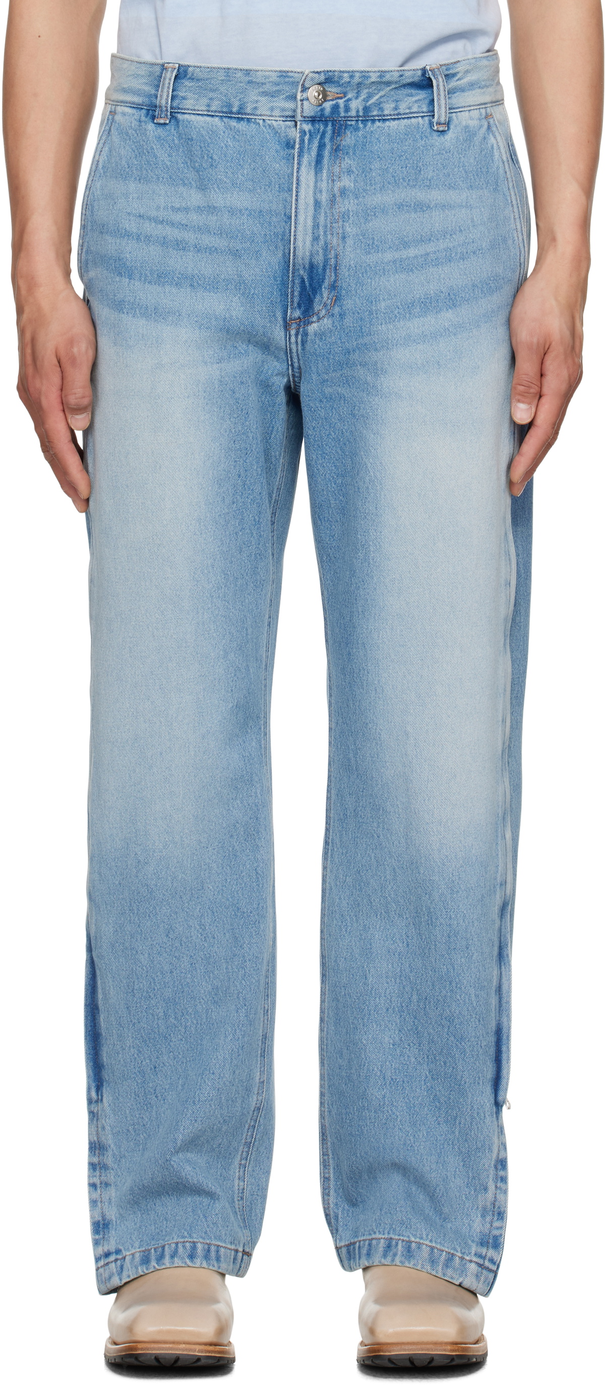 Solid Homme Blue Side Zipper Wide Jeans