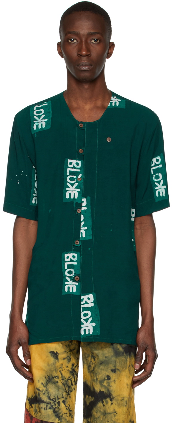 Bloke Green Hand Dyed Collarless Shirt