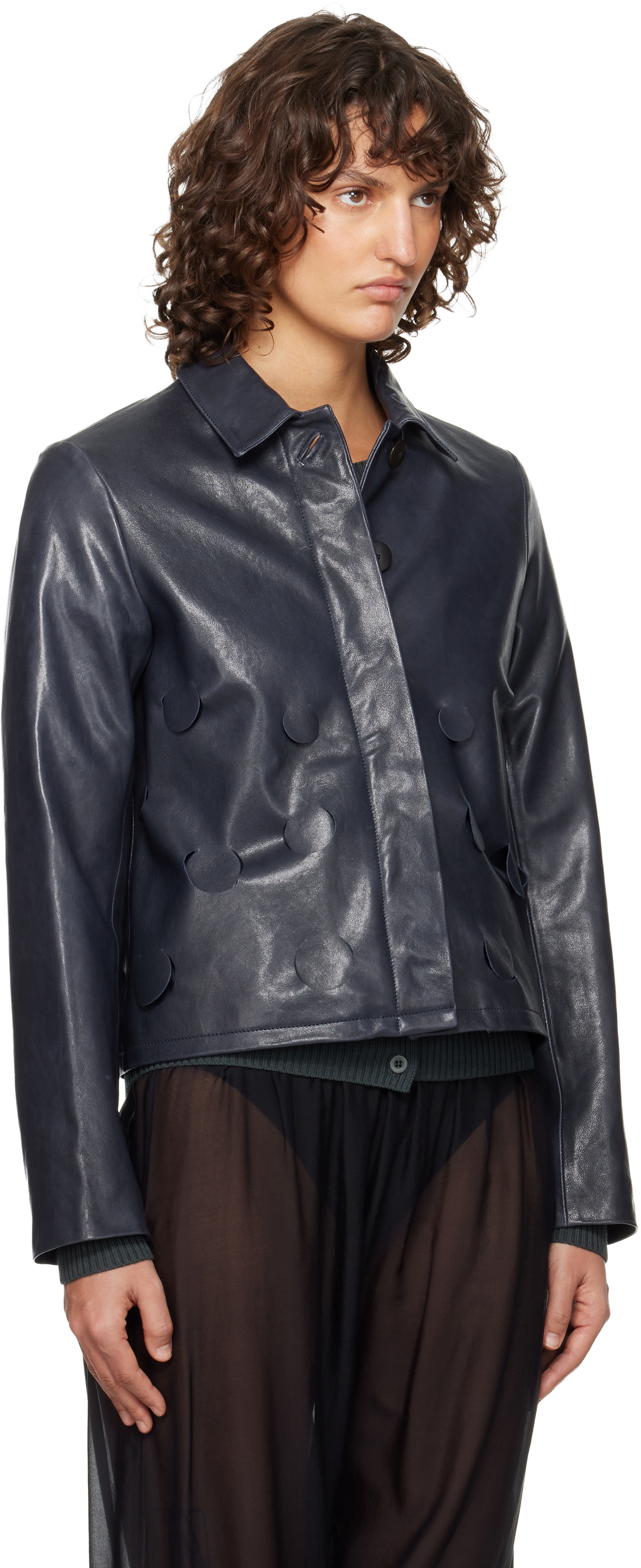 Paloma Wool Navy Candela Leather Jacket