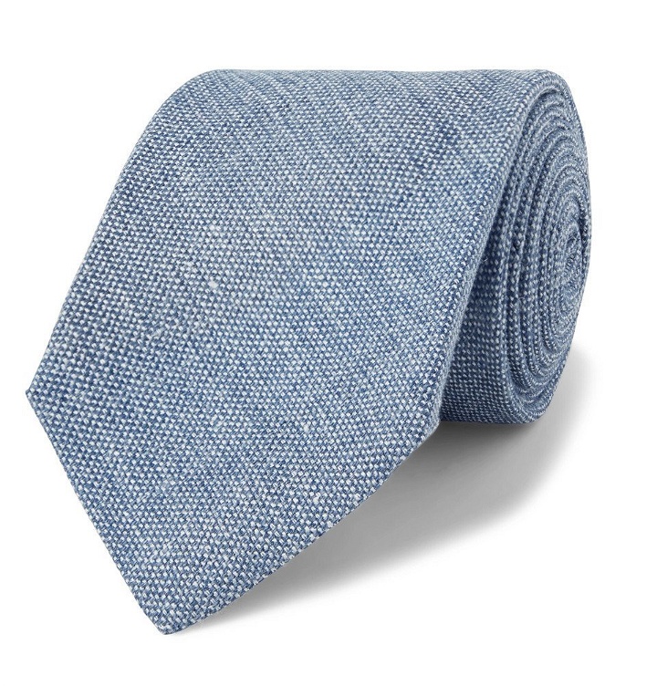 Photo: Kingsman - Drake's 8cm Slub Linen and Silk-Blend Tie - Light blue