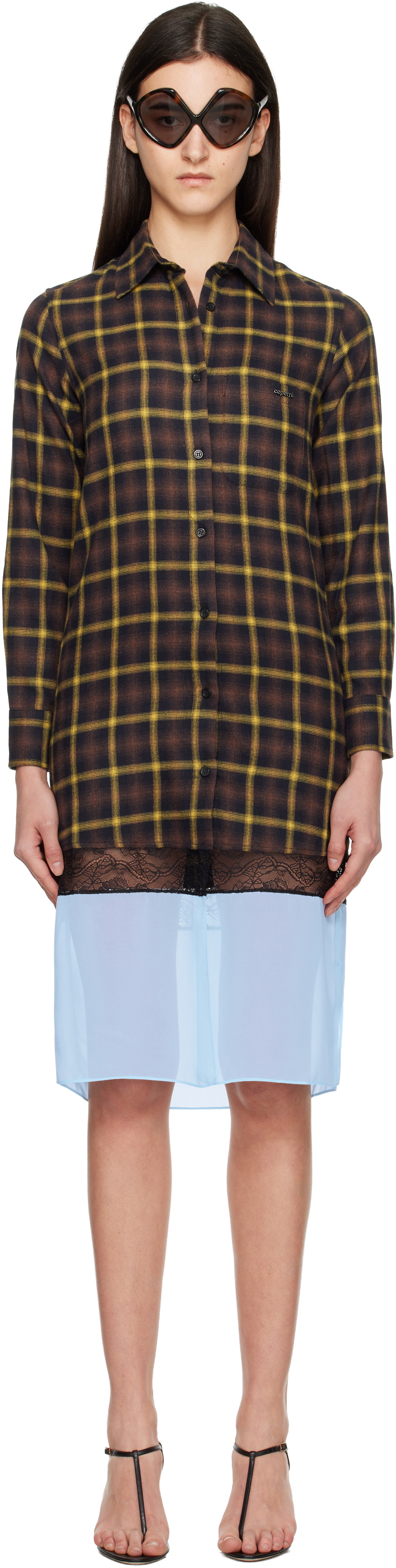 Coperni Brown & Blue Multi Layer Shirt Midi Dress
