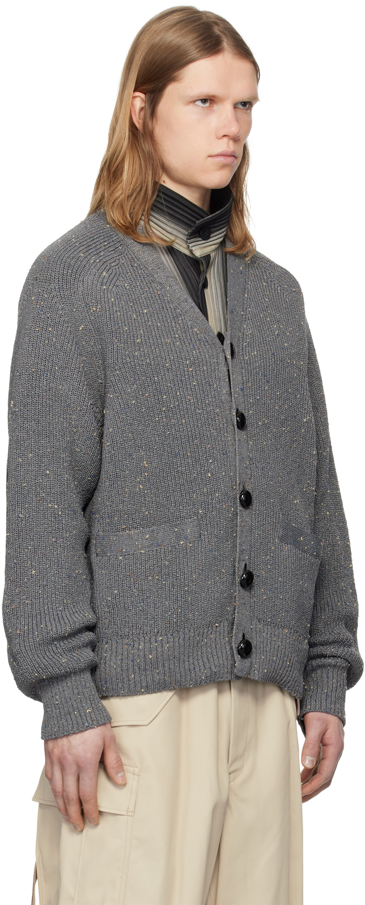 Sacai カーディガン sacai Gray Nep Yarn Knit Cardigan Sacai