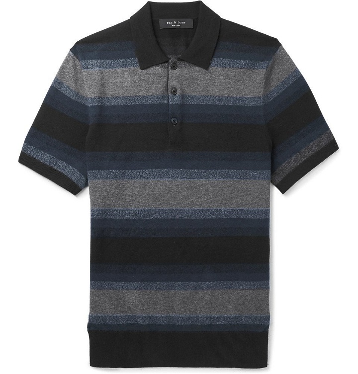 Photo: rag & bone - Striped Cotton and Cashmere-Blend Polo Shirt - Gray