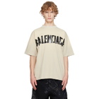 Balenciaga Beige Tape Logo Medium Fit T-shirt