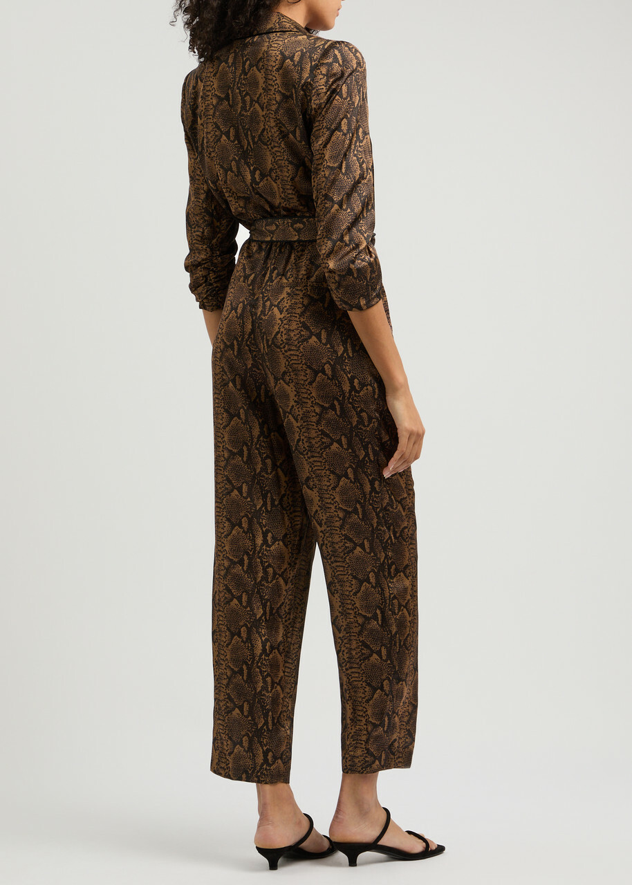 Alice + Olivia Louetta Python-print Satin Jumpsuit Brown
