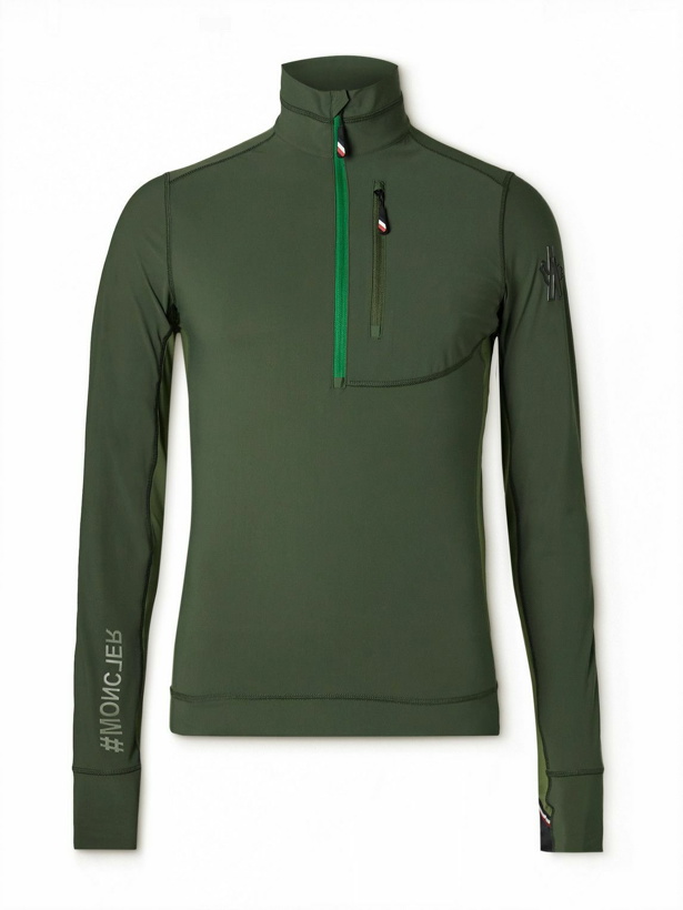 Photo: Moncler Grenoble - Logo-Appliquéd Stretch-Jersey Zip-Up Base Layer - Green