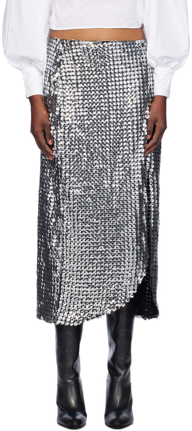 Anna Sui Silver Ruched Midi Skirt