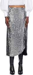 Anna Sui Silver Ruched Midi Skirt