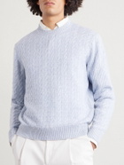 Dunhill - Cable-Knit Cashmere and Linen-Blend Sweater - Blue