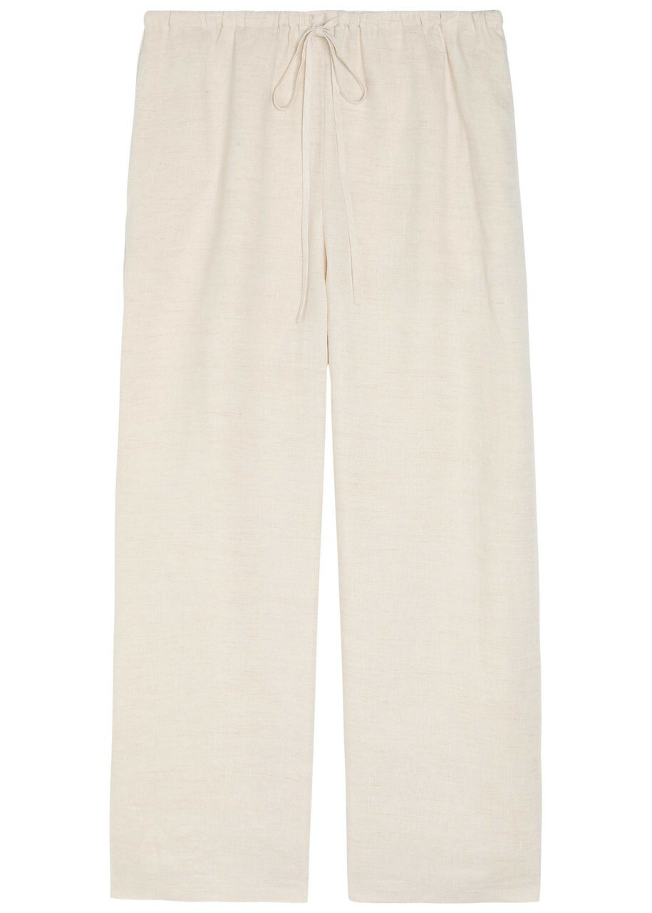 Staud Mateo Cropped Wide-leg Linen Trousers Beige